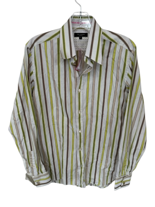 Ted Baker Size 3/L Green & Brown Cotton Striped Button Down Men's Shirt Green & Brown / 3/L