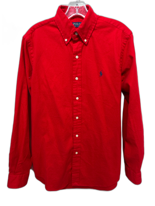 Polo Size S Red Cotton Blend Solid Button Up Button Down Men's Long Sleeve Shirt Red / S