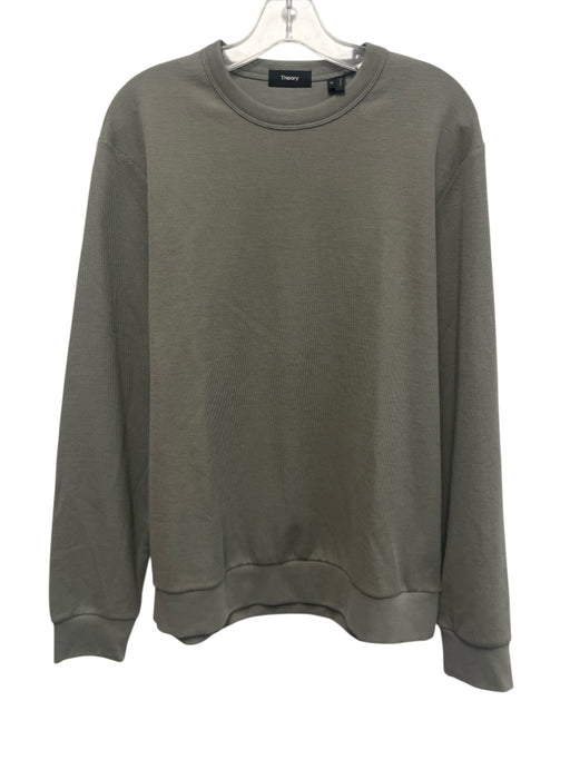 Theory Size M Green Cotton Blend Solid Crew Neck Men's Long Sleeve Shirt Green / M