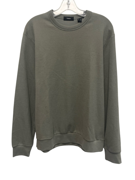 Theory Size M Green Cotton Blend Solid Crew Neck Men's Long Sleeve Shirt Green / M