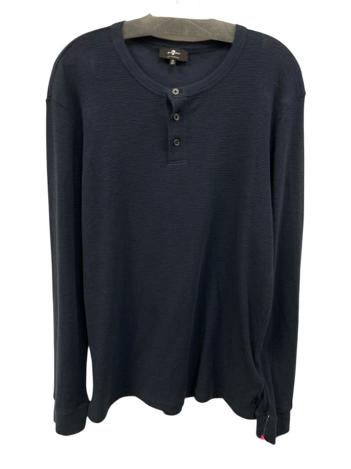 7 For All Mankind Size M Navy Cotton Blend Solid Henley Men's Long Sleeve Shirt Navy / M