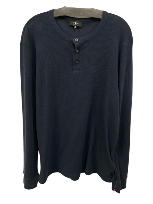 7 For All Mankind Size M Navy Cotton Blend Solid Henley Men's Long Sleeve Shirt Navy / M