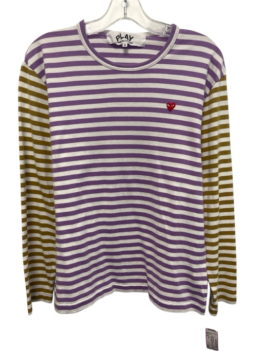 CDG Play Size M Purple & White Cotton Striped T Shirt Men's Long Sleeve Shirt Purple & White / M