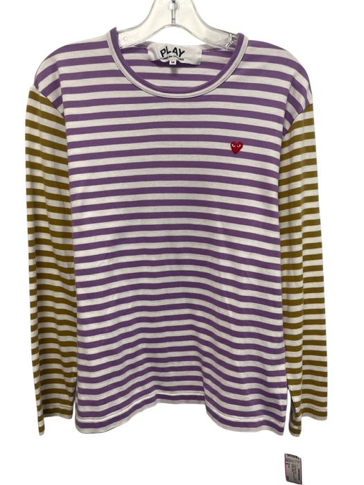 CDG Play Size M Purple & White Cotton Striped T Shirt Men's Long Sleeve Shirt Purple & White / M