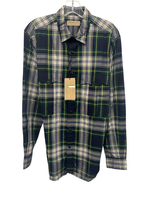 Burberry Like New Size M Green & Blue Cotton Plaid Button Up Long Sleeve Shirt Green & Blue / M