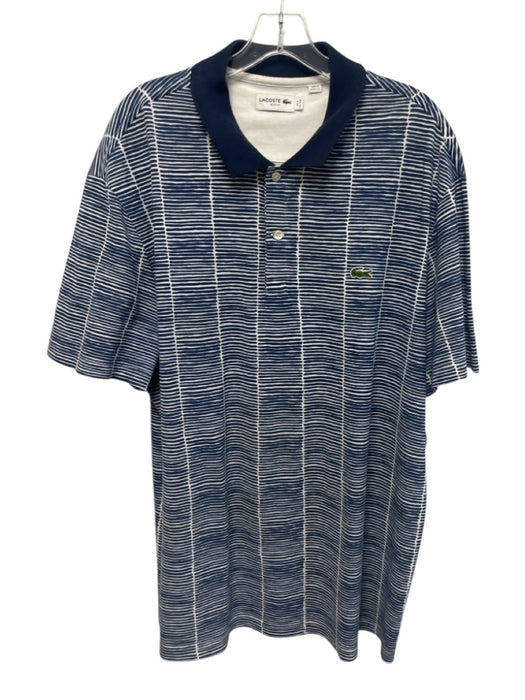 Lacoste Size 4XL Blue & White Cotton Blend Abstract Polo Men's Short Sleeve Blue & White / 4XL
