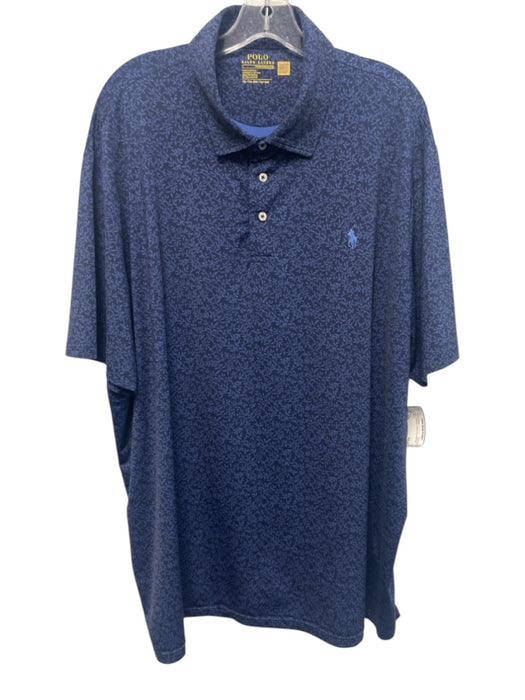 Polo Size XXL Blue Synthetic Floral Polo Men's Short Sleeve Blue / XXL