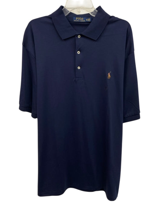 Polo Size XLT Navy Synthetic Solid Polo Men's Short Sleeve Navy / XLT
