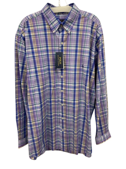 Polo NWT Size XLT Purple & Blue Print Cotton Blend Plaid Men's Long Sleeve Shirt Purple & Blue Print / XLT