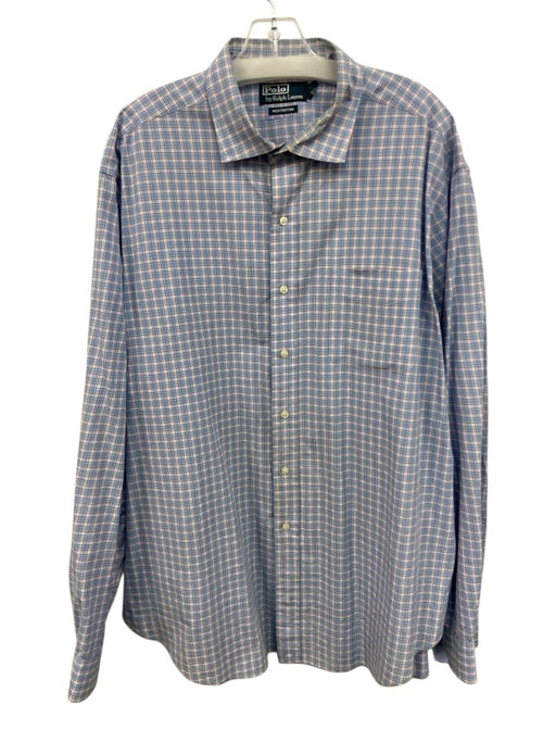 Polo Size XXL Blue & Pink Cotton Plaid Button Up Spread Collar Long Sleeve Shirt Blue & Pink / XXL