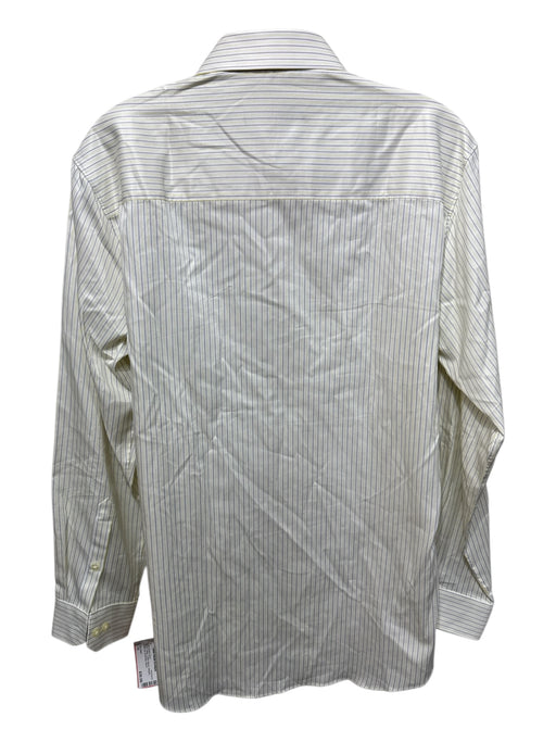 Elie Tahari Size 15 Blue & Yellow Cotton Blend Striped Men's Long Sleeve Shirt Blue & Yellow / 15