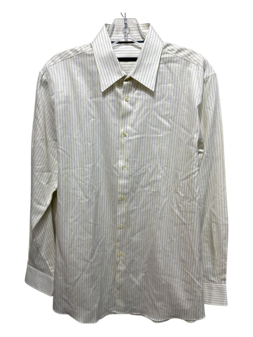 Elie Tahari Size 15 Blue & Yellow Cotton Blend Striped Men's Long Sleeve Shirt Blue & Yellow / 15