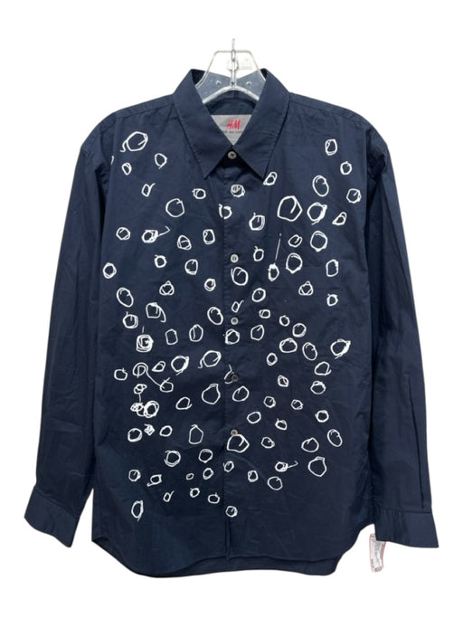 H & M Size S Navy & White Cotton Blend Bubbles Button up Men's Long Sleeve Shirt Navy & White / S
