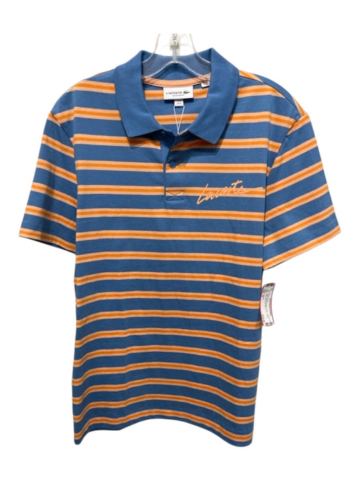 Lacoste NWT Size M Blue & Orange Cotton Striped Polo Men's Short Sleeve Blue & Orange / M