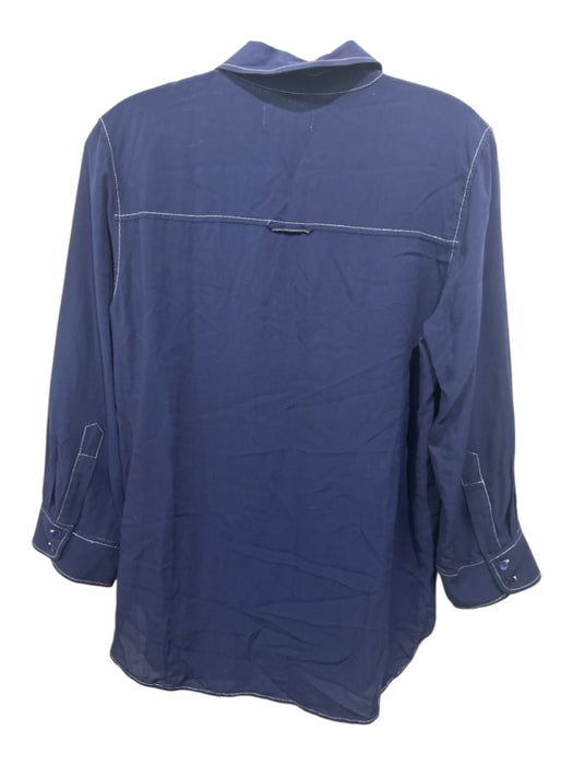 L'agence Size S Navy Viscose Button Front Long Sleeve Collared Top Navy / S