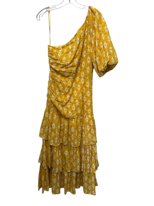 Veronica Beard Size 6 Yellow Cotton & Silk Botanical Print Cold Shoulder Dress Yellow / 6