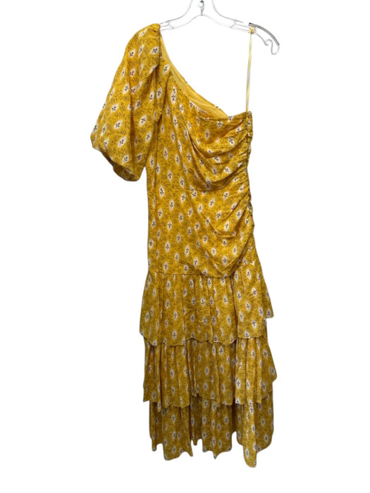 Veronica Beard Size 6 Yellow Cotton & Silk Botanical Print Cold Shoulder Dress Yellow / 6
