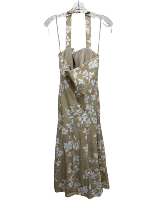 Veronica Beard Size 8 Beige Linen Blend Halter Floral Print Pleated Dress Beige / 8