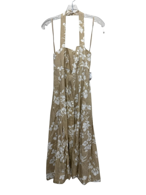 Veronica Beard Size 8 Beige Linen Blend Halter Floral Print Pleated Dress Beige / 8