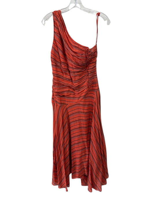 Ulla Johnson Size 6 Orange Cotton Striped Cold Shoulder Maxi Ruched Dress Orange / 6