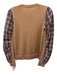 Veronica Beard Size S Brown Merino Wool Plaid Detail Crew Neck Top Brown / S