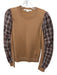 Veronica Beard Size S Brown Merino Wool Plaid Detail Crew Neck Top Brown / S