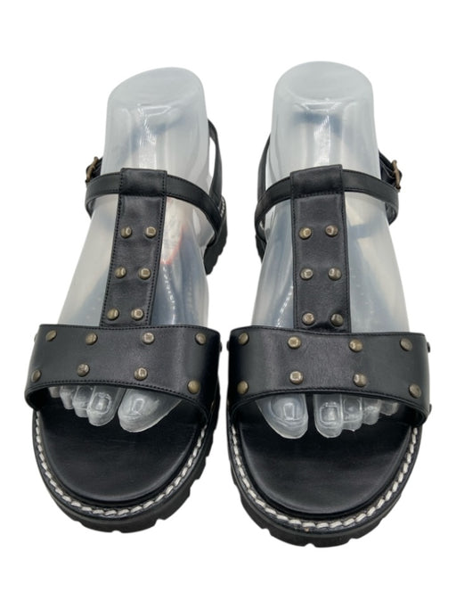 Manolo Blahnik Shoe Size 39 Black Leather Studded Ankle Buckle Flat Sandals Black / 39