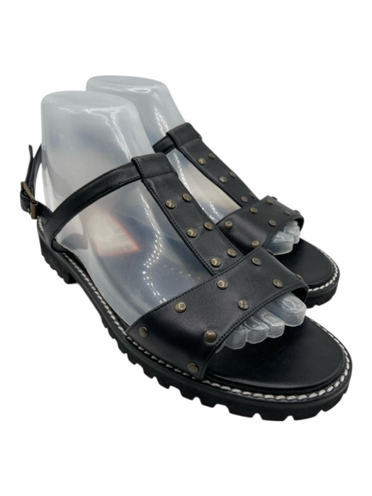 Manolo Blahnik Shoe Size 39 Black Leather Studded Ankle Buckle Flat Sandals Black / 39