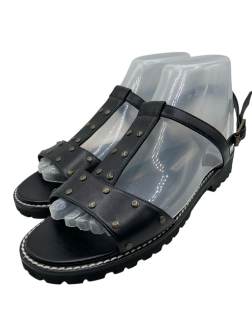 Manolo Blahnik Shoe Size 39 Black Leather Studded Ankle Buckle Flat Sandals Black / 39