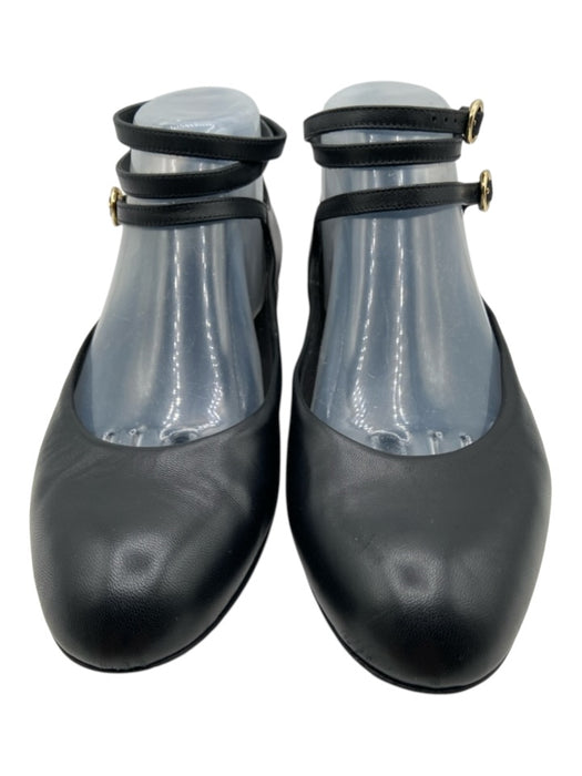 MaxMara Shoe Size 38.5 Black Leather Ankle Buckle Round Almond Toe Flats Shoes Black / 38.5