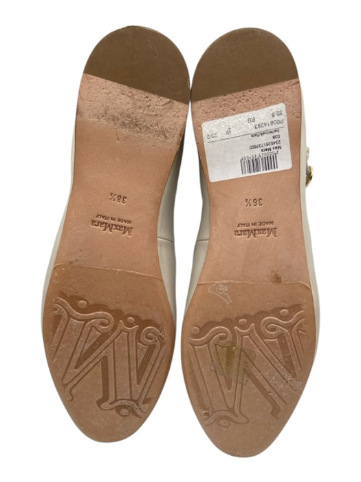 MaxMara Shoe Size 38.5 Ecru Leather Ankle Buckle Round Almond Toe Flats Shoes Ecru / 38.5