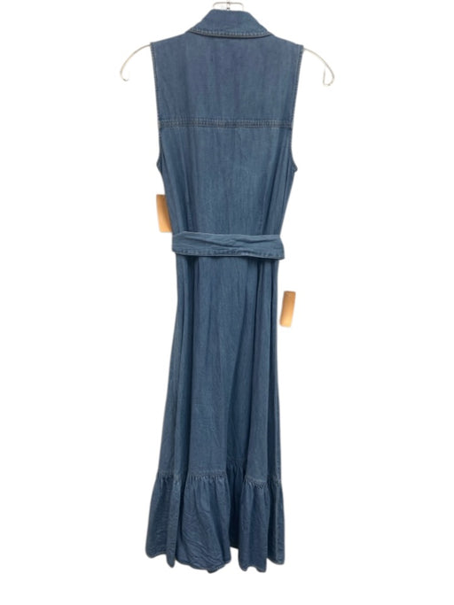 Veronica Beard Size 8 Blue Cotton Button Front Sleeveless Patch Pocket Dress Blue / 8