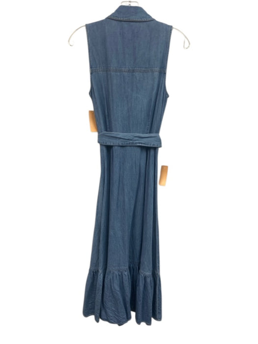 Veronica Beard Size 8 Blue Cotton Button Front Sleeveless Patch Pocket Dress Blue / 8