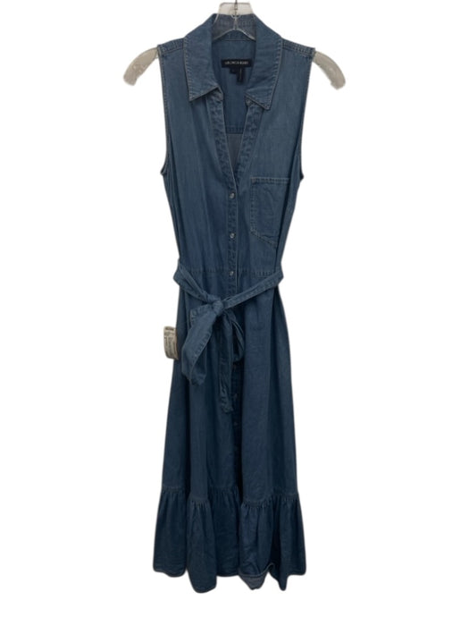 Veronica Beard Size 8 Blue Cotton Button Front Sleeveless Patch Pocket Dress Blue / 8