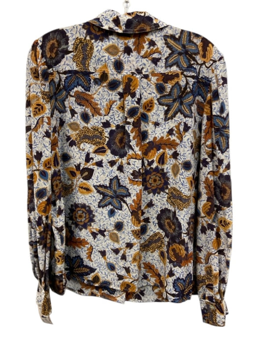 Ulla Johnson Size 6 Blue, Orange & Multi Silk Printed Tie Neck Button Front Top Blue, Orange & Multi / 6