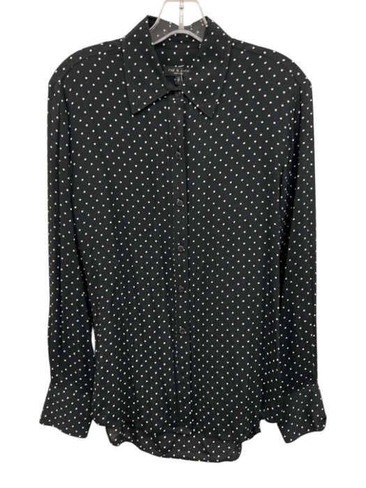 Rag & Bone Size S Black Viscose Polka Dots Button Front Long Sleeve Top Black / S
