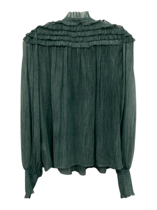 Ulla Johnson Size 6 Teal Silk Sheer Button Front Ruffles Long Sleeve Top Teal / 6