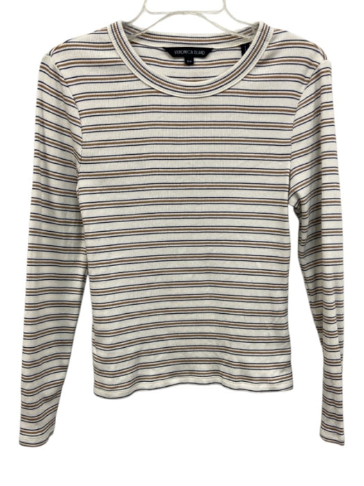 Veronica Beard Size M White, Brown & Navy Cotton Blend Striped Long Sleeve Top White, Brown & Navy / M