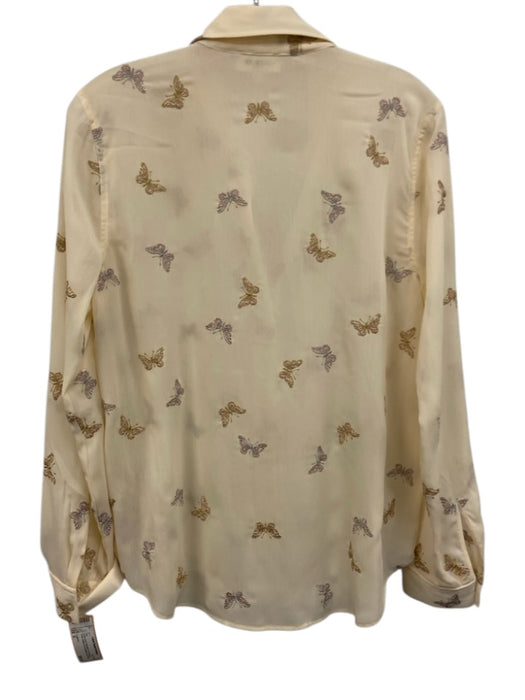 L'agence Size S Cream multi Polyester Embroidered Sheer Button Front Top Cream multi / S