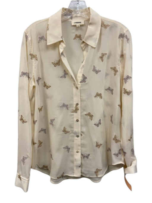 L'agence Size S Cream multi Polyester Embroidered Sheer Button Front Top Cream multi / S