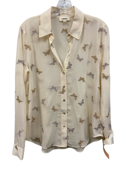 L'agence Size S Cream multi Polyester Embroidered Sheer Button Front Top Cream multi / S