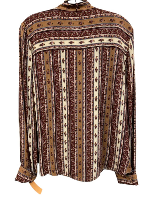 Veronica Beard Size 6 Burgundy Multi Viscose Printed Button Front Tie Belt Top Burgundy Multi / 6