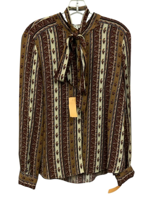 Veronica Beard Size 6 Burgundy Multi Viscose Printed Button Front Tie Belt Top Burgundy Multi / 6