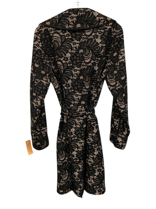 Trina Turk Size 6 Black & Tan Rayon Blend Lace Tie belt 2 Button Coat Black & Tan / 6