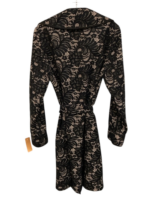Trina Turk Size 6 Black & Tan Rayon Blend Lace Tie belt 2 Button Coat Black & Tan / 6