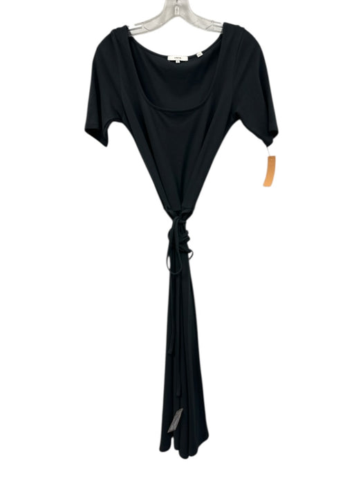 Vince Size M Dark Grey Cotton Tie Belt Boat Neck Short Sleeve Maxi Dress Dark Grey / M