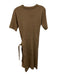 Vince Size S Brown Cotton Wrap Front Crew Neck Short Sleeve Dress Brown / S