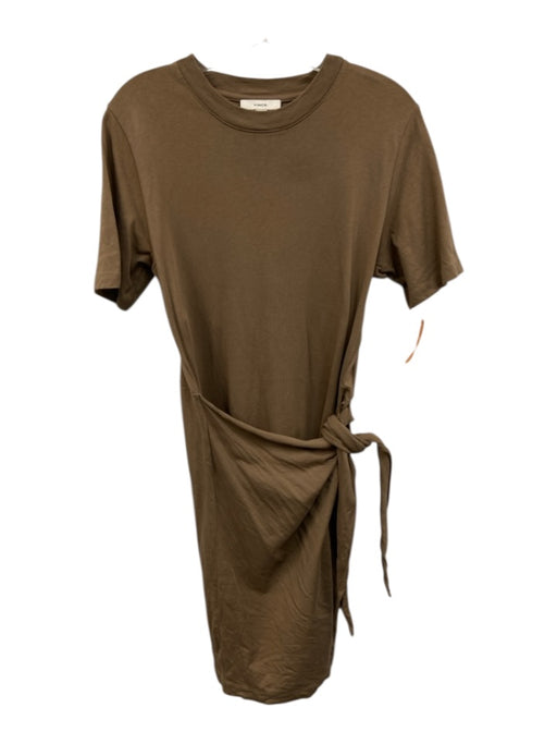 Vince Size S Brown Cotton Wrap Front Crew Neck Short Sleeve Dress Brown / S
