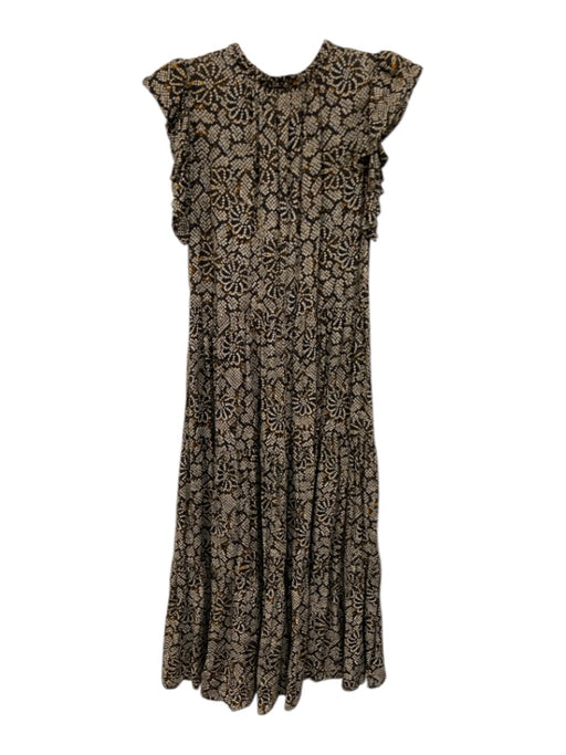 Ulla Johnson Size S Black Multi Cotton Blend Tie Neck Printed Sleeveless Dress Black Multi / S