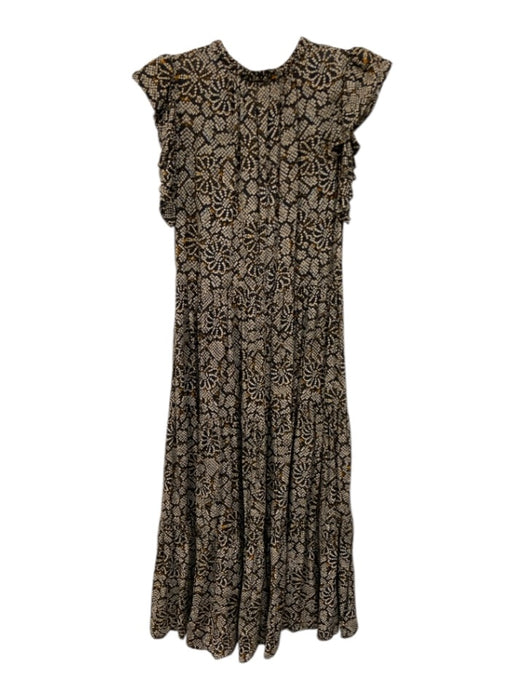 Ulla Johnson Size S Black Multi Cotton Blend Tie Neck Printed Sleeveless Dress Black Multi / S